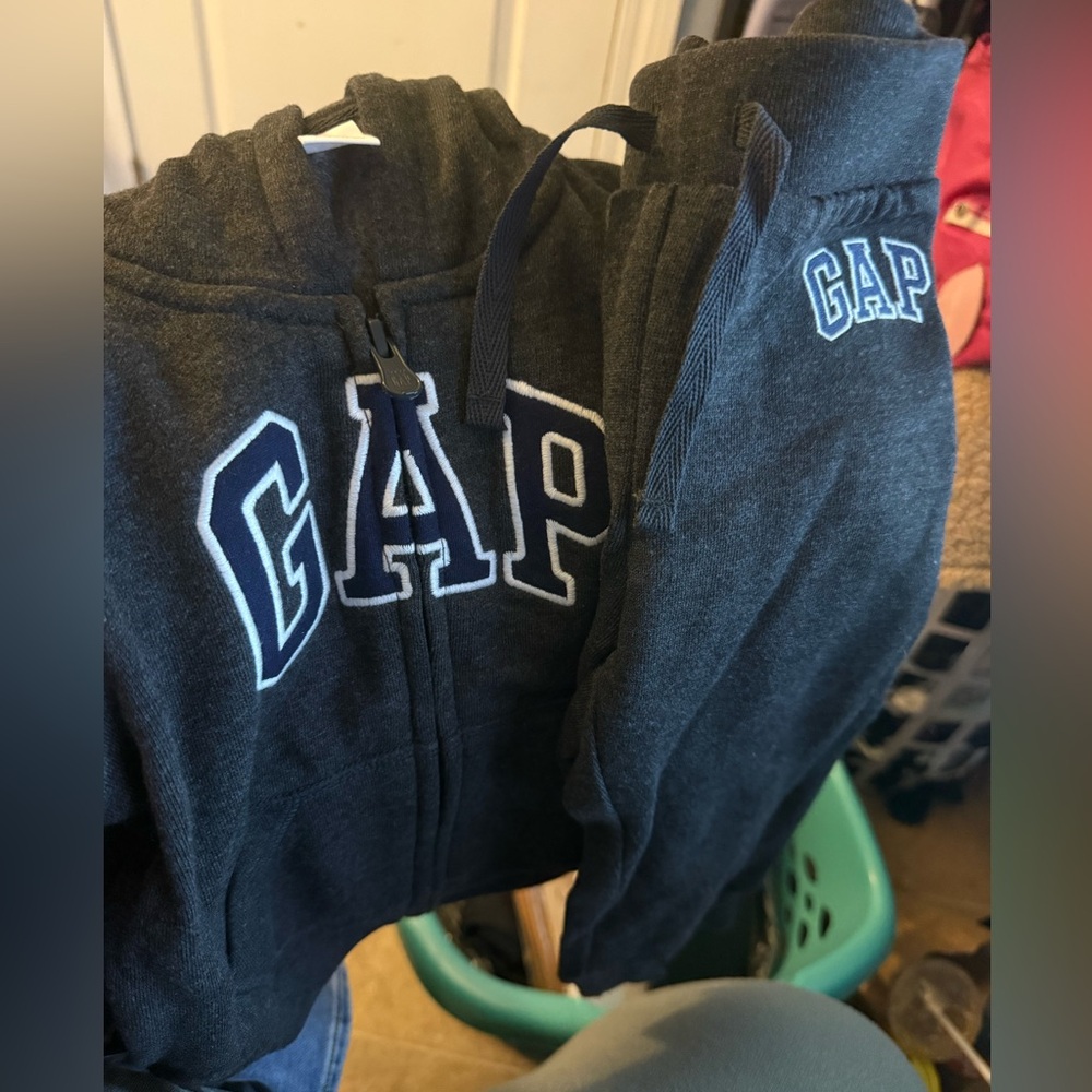 GAP Charcoal Hoodie and sweatpants with Blue Logo